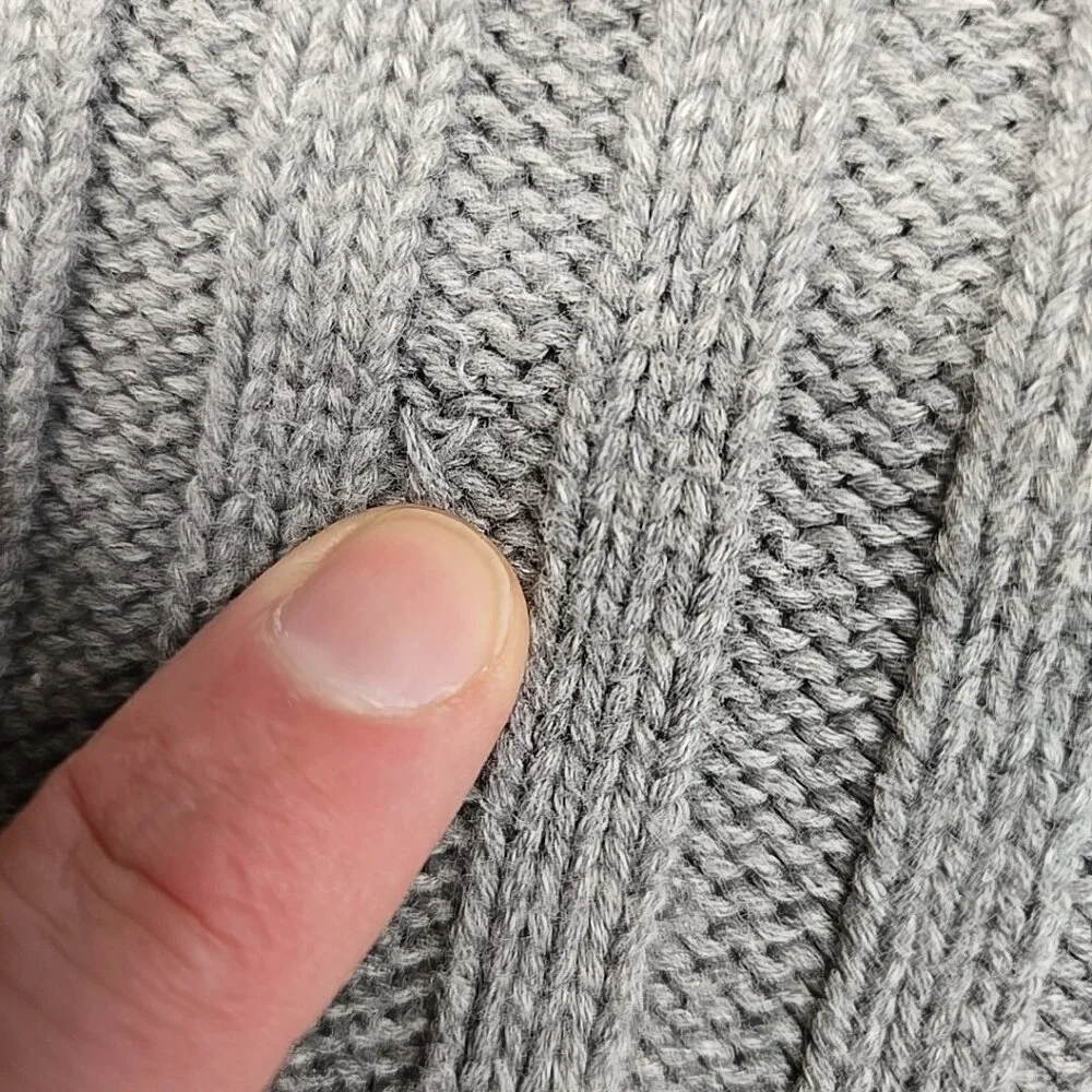 VTG Abercrombie Fitch Sweater Mens Size Large Gray Fisherman Ribbed USA 90s Y2K - Picture 7 of 9